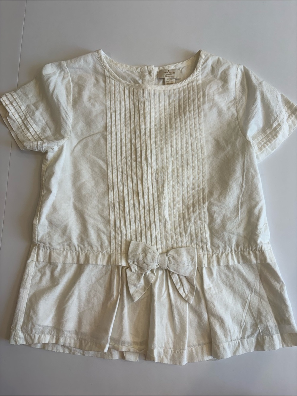 kate spade Cream Girls' Pintuck Top with Front Bow 14Y